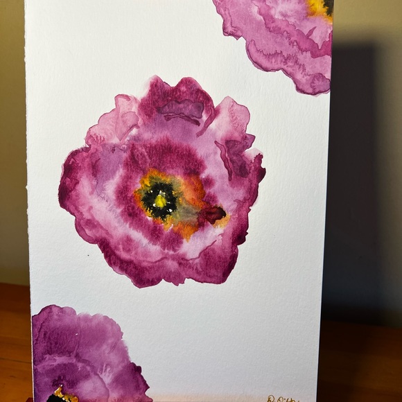 Hand painted watercolour flowers in shades of purple and maroon. - Picture 2 of 2